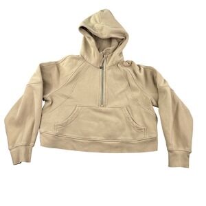 Lululemon Hoodie Womens M/L BeigeScuba Half Zip Cropped Oversized Hoodie LW3DM4S